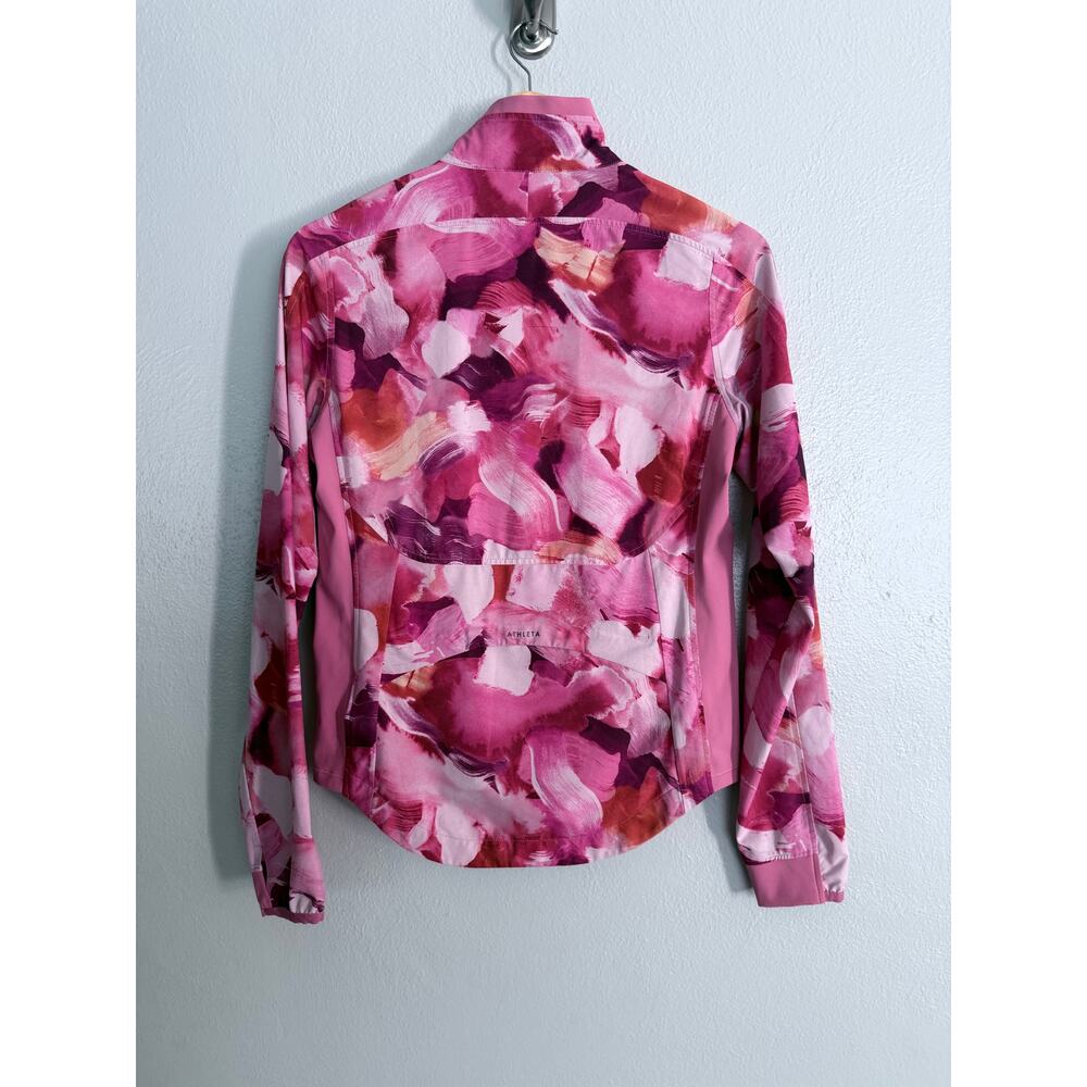 ATHLETA Run with It pink orange painted energy abstract zip up athletic jacket - Picture 4 of 11